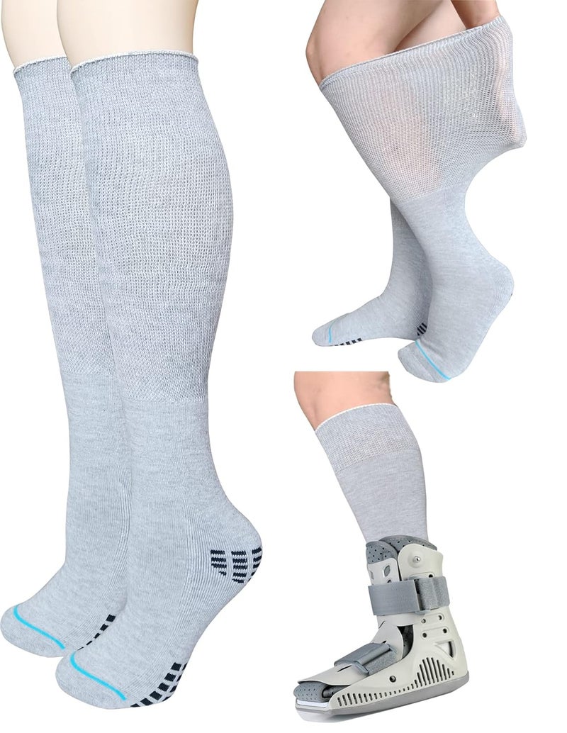 LORVVDE جوارب مشي بطول 2 زوج لجهاز المشي العظمي، جوارب بديلة بطول الركبة تحت أجهزة المشي الهوائية وأحذية الكسور، غطاء الساق الجراحي لجهاز الهواء. - Image 1